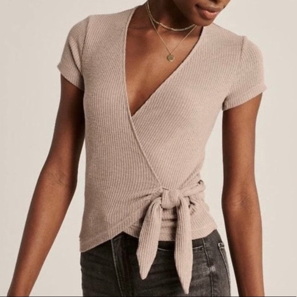 NWOT Abercrombie Tan Ribbed Wrap Tie Top